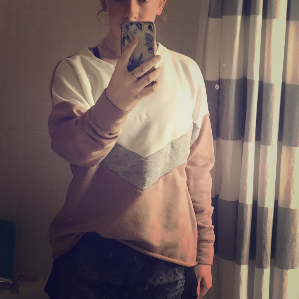 Blush pink striped oversized sweatshirt